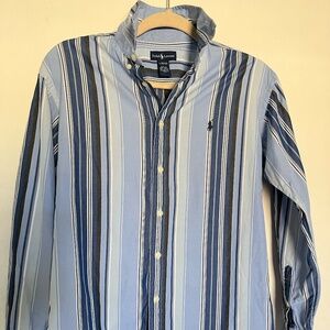 Ralph Lauren Men's Long Sleeve Oxford Shirt Blue White Stripe L 16/18